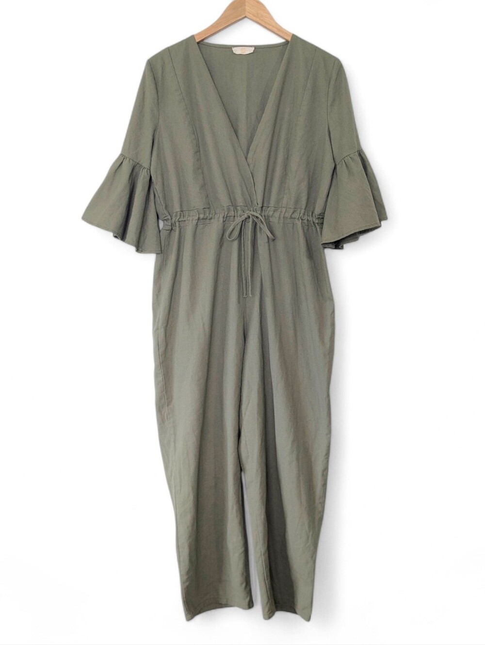 Maeve Chrysanthemum Twill Jumpsuit Linen Blend Green Large USA Anthropologie